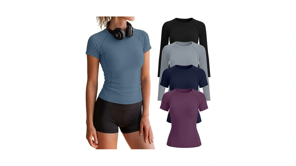 Velvelhall 4 Pack Women's Compression Shirts Long/short Sleeve Workout Yoga