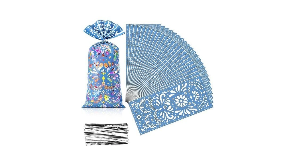 Yuboo 100 Pcs Cielito Lindo Candy Bags, Blue Mexican Party