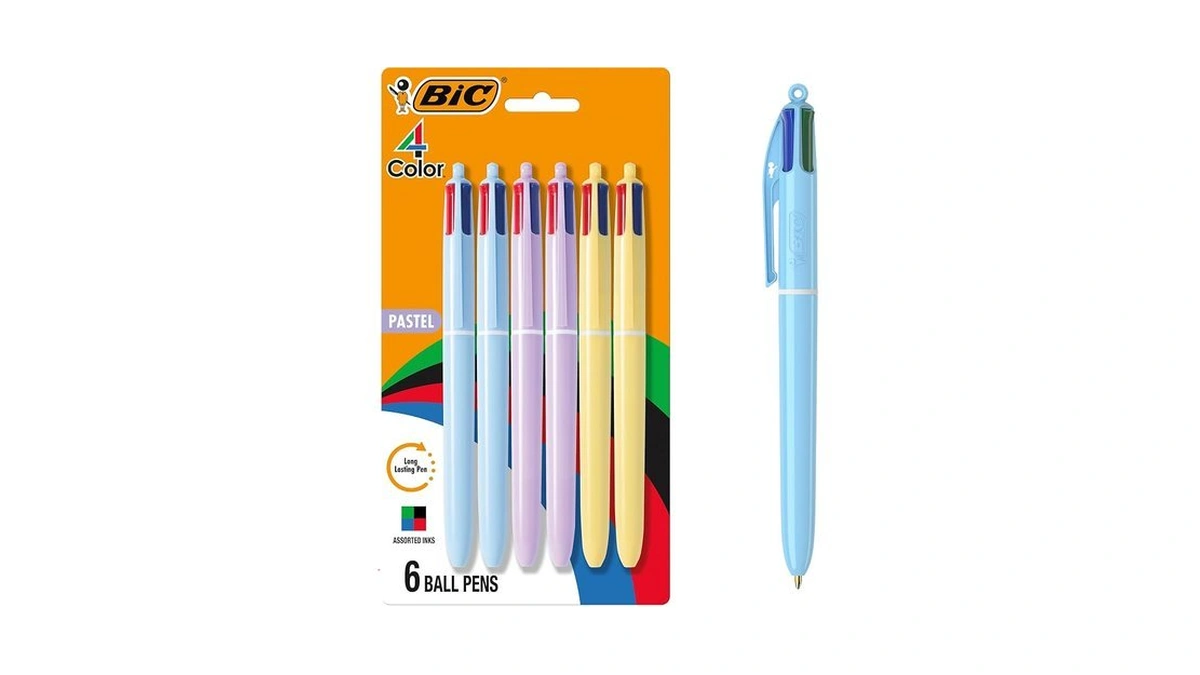 Bic 4 Color Pastel Barrel Multicolor Ballpoint Pens, Medium Point