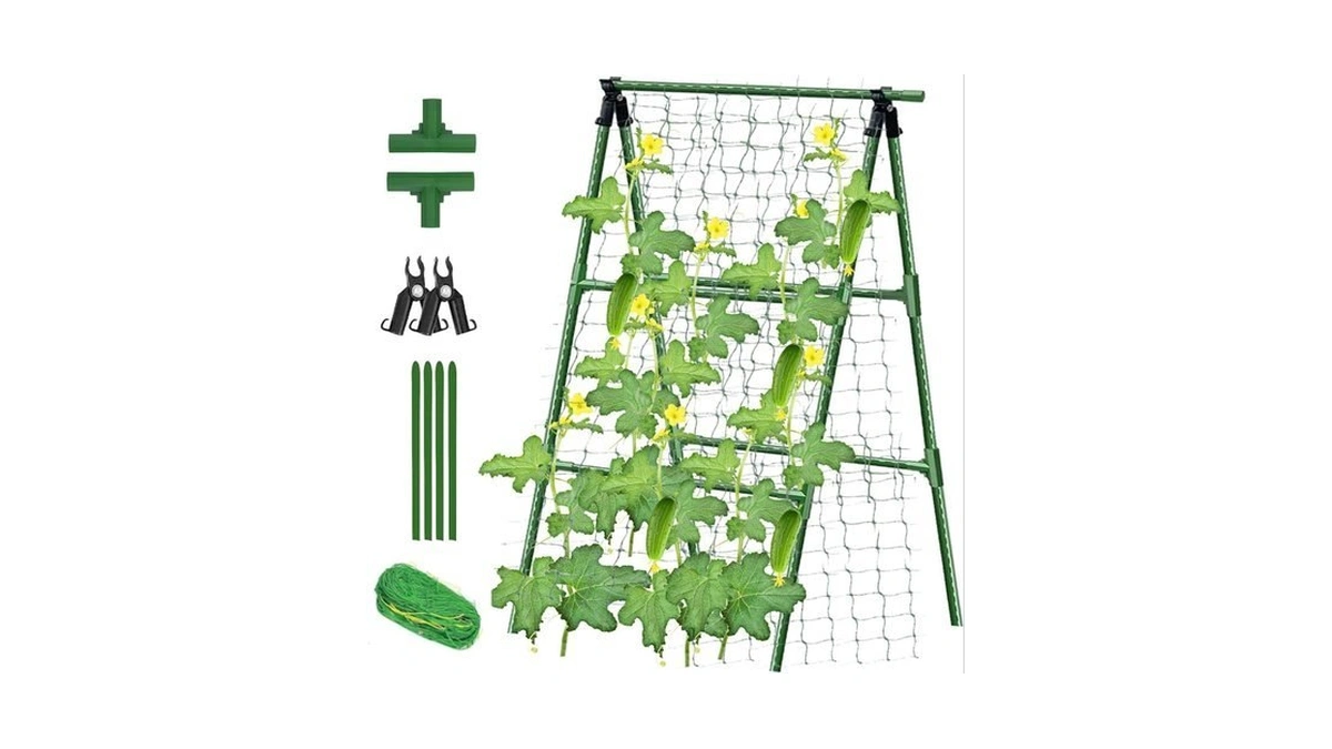Groumh Reinforced Metal Cucumber Trellis, A Frame Trellis Metal Garden