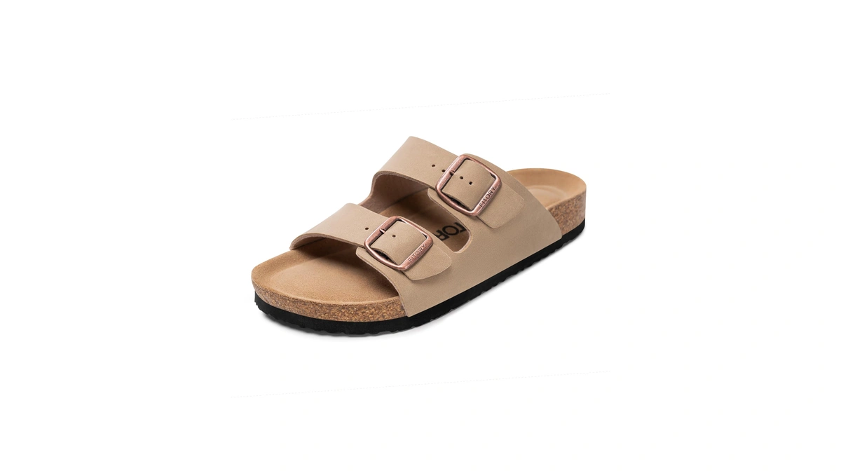 Fitory Mens Sandals, Arch Support Slides With Adjustable Buckle Straps