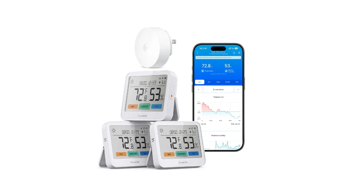 Goveelife Wifi Thermometer Hygrometer 5-in-1, Large Lcd 3-pack With Gateway