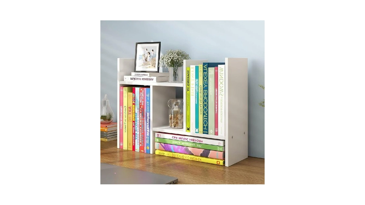 Jld Wood Adjustable 5-shelf Desktop Bookshelf, Expandable Office Storage Rack,