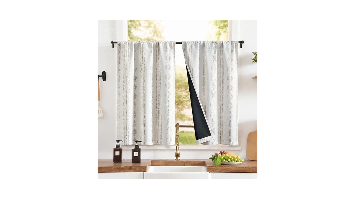 Jinchan 95% Blackout Boho Kitchen Curtains 36 Inches Cafe Tier