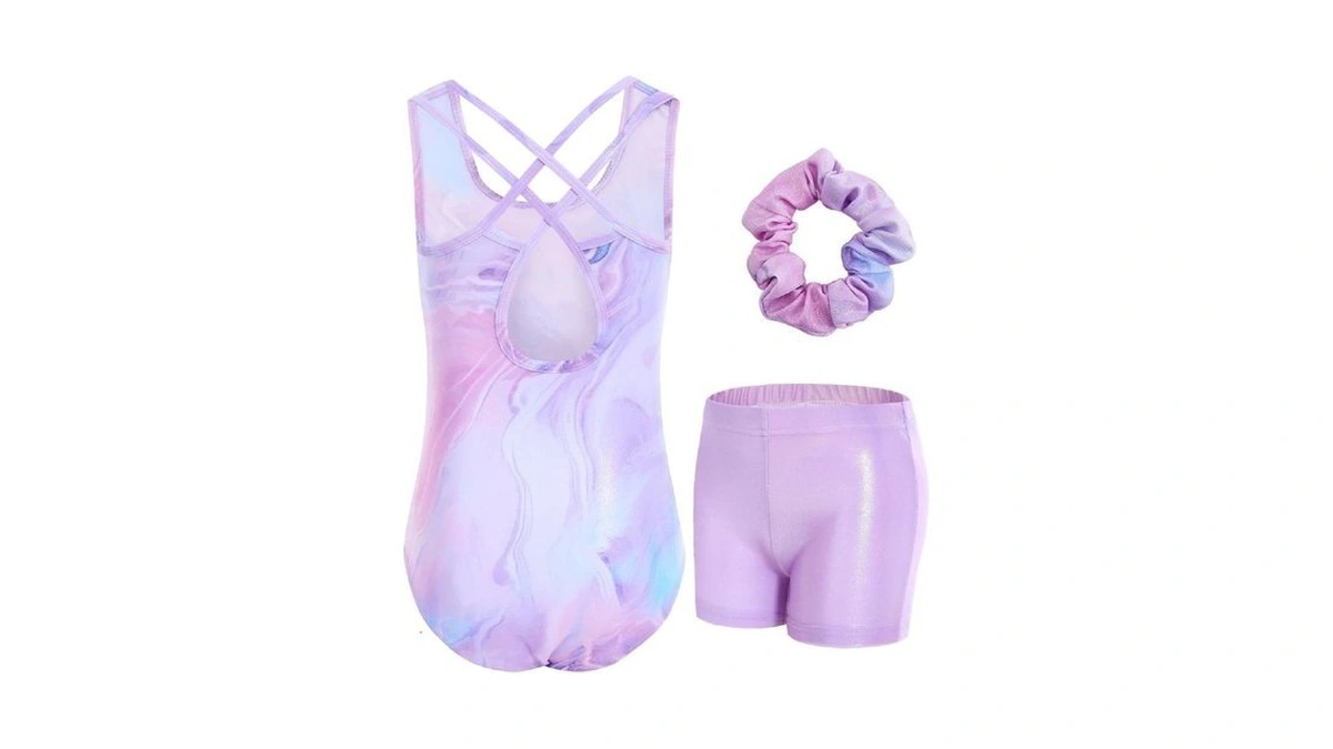 Jiamy Girls Gymnastics Leotards Cross Back 3 Piece Unitards Glitter