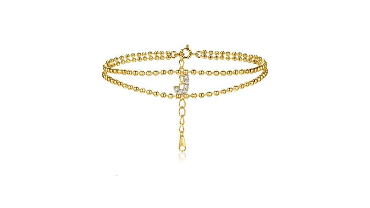 Luca Smith Gold Initial Bracelets Double Ball Bead Initial Bracelet