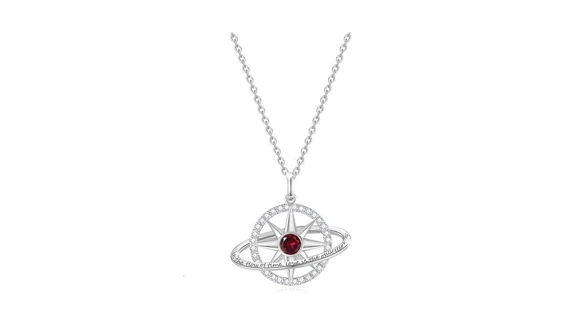 Fancime Garnet Necklace January Birthstone Sterling Silver Planet Star Pendant