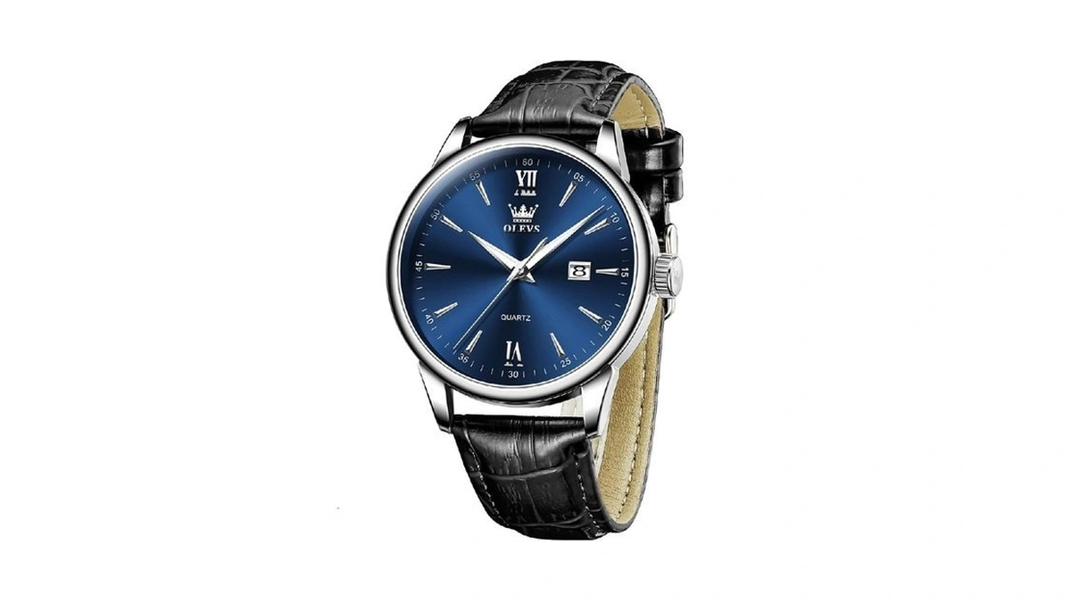 Olevs Watches For Mens Classy Black Leather Band And Blue