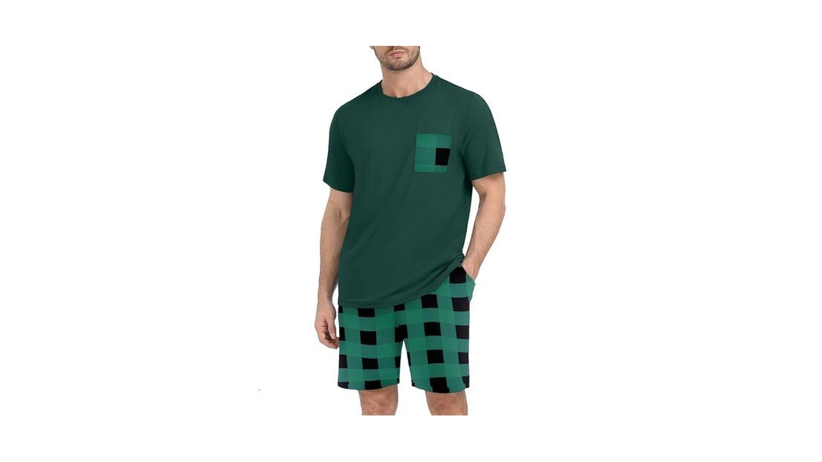Prinstory Men's Pajama Set Sleepwear Lightweight Short Sleeves Crewneck Shirts