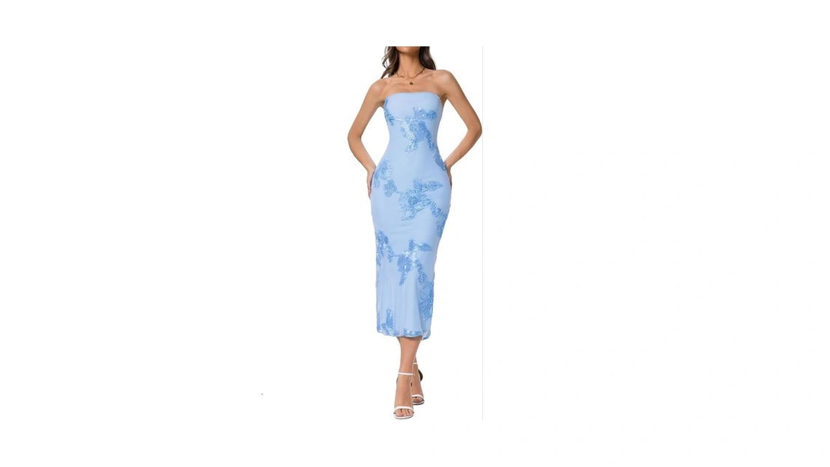 Caintima 2026 Women's Strapless Floral Midi Dress, Mesh Tube Wedding
