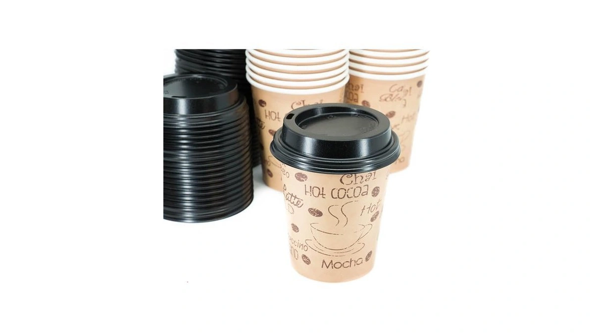 Ecodesign-us 10 Ounce Disposable Paper Coffee Cups With Black Lids