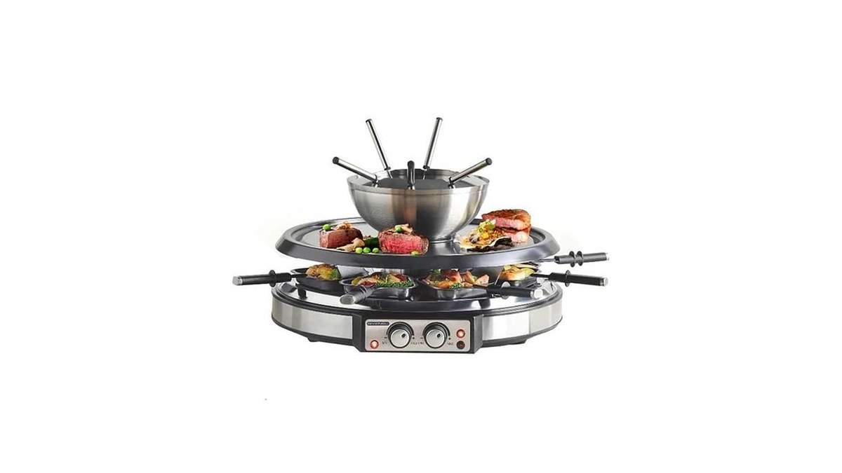 Giveneu 2-in-1 Fondue Pot & Raclette Grill Set, 8 Person,