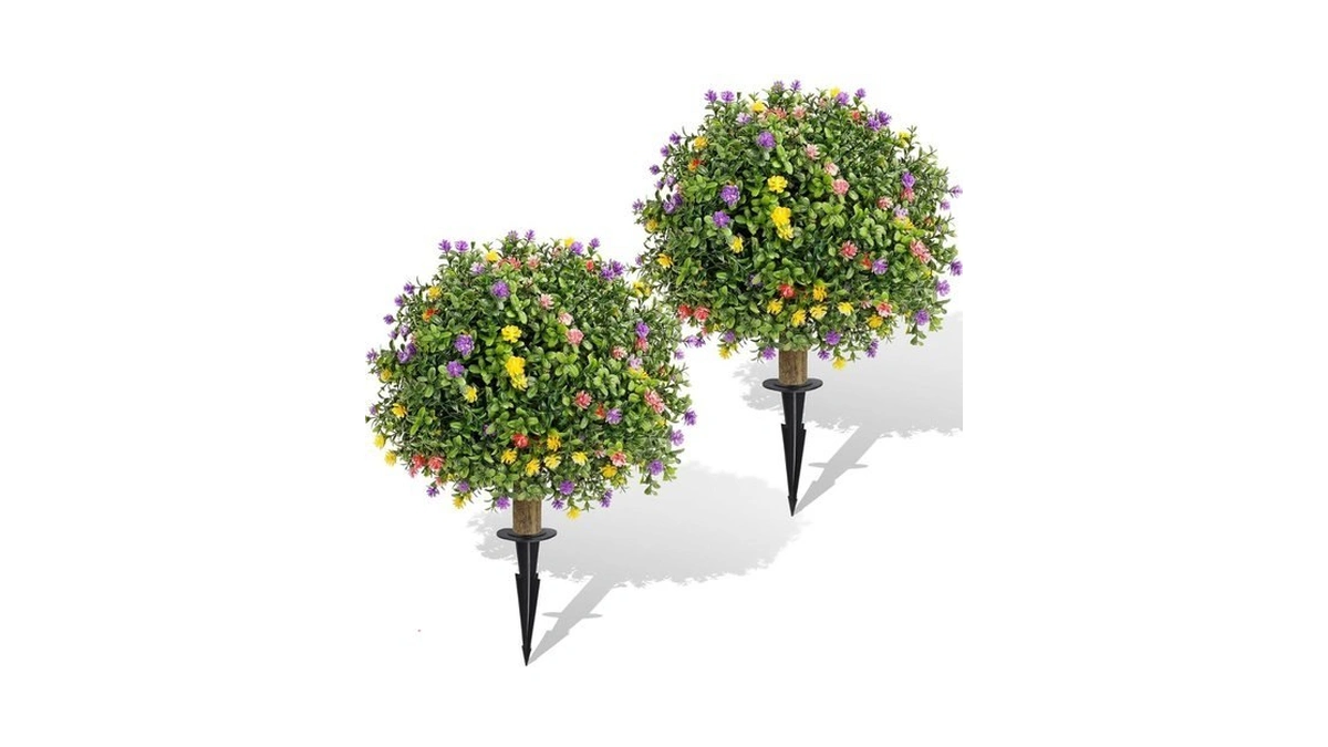 Timberhide Set Of 2 Artificial Colorful Blossoms Spherical Tree,uv-resistant Faux