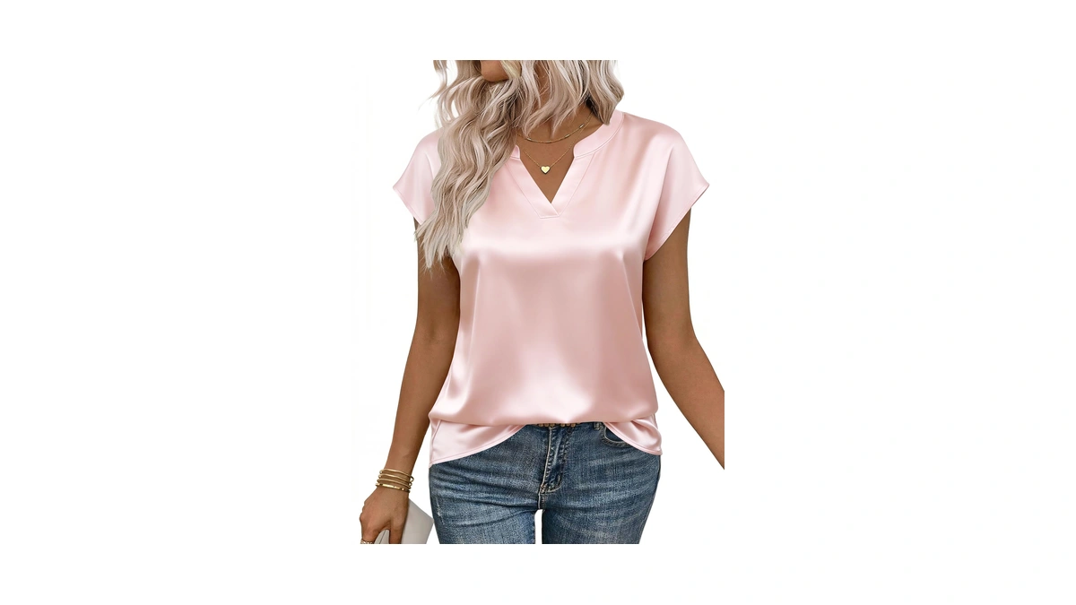 Zeagoo Womens Clothes Short Sleeve Summer Top V Neck Satin