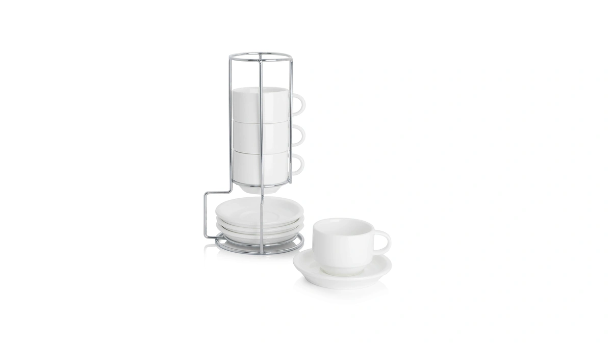 Sweese 2.5 Ounce Porcelain Stackable Espresso Cups With Saucers And