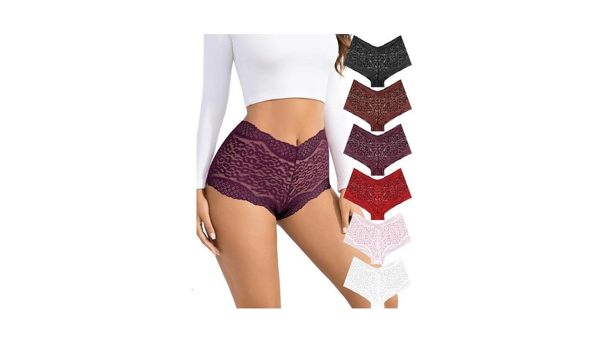 Asimoon Underwear Womens High Waisted Sexy Lace No Show Boyshorts