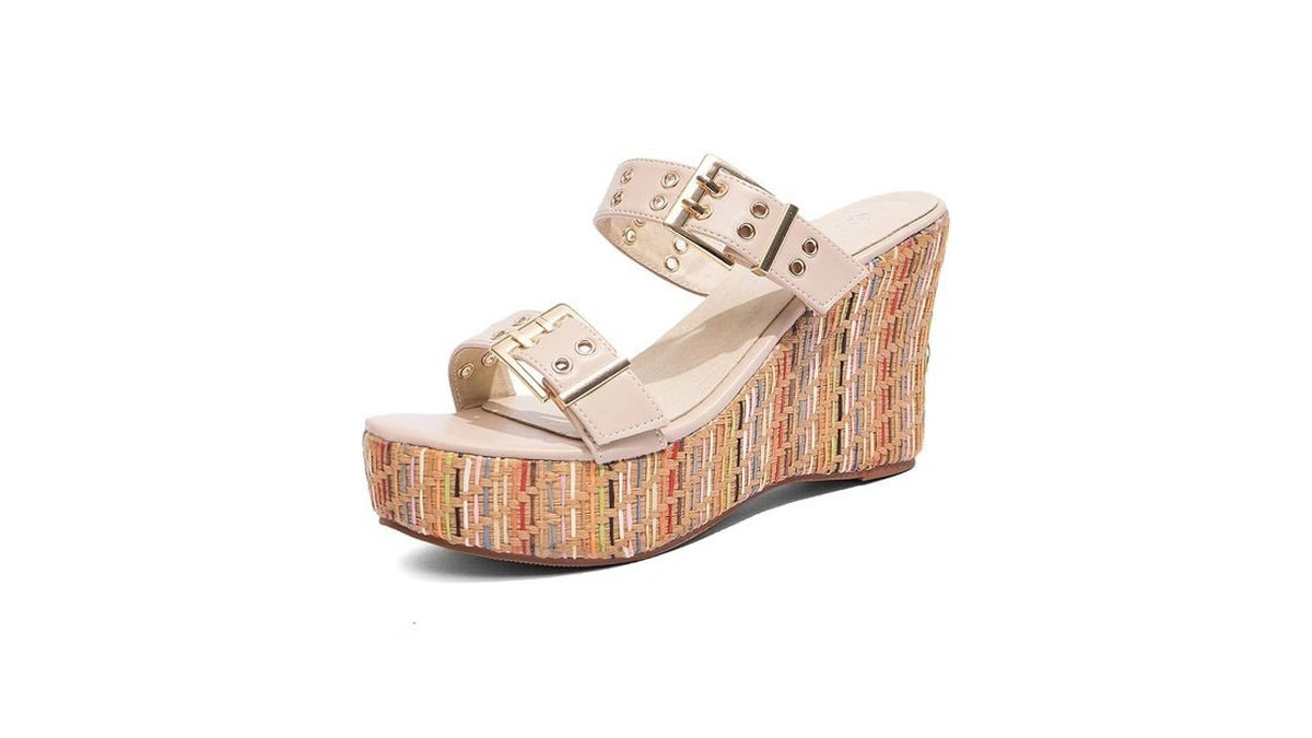 Jeesay Women's Slides Wedge Sandals With Buckle Strap Slip On