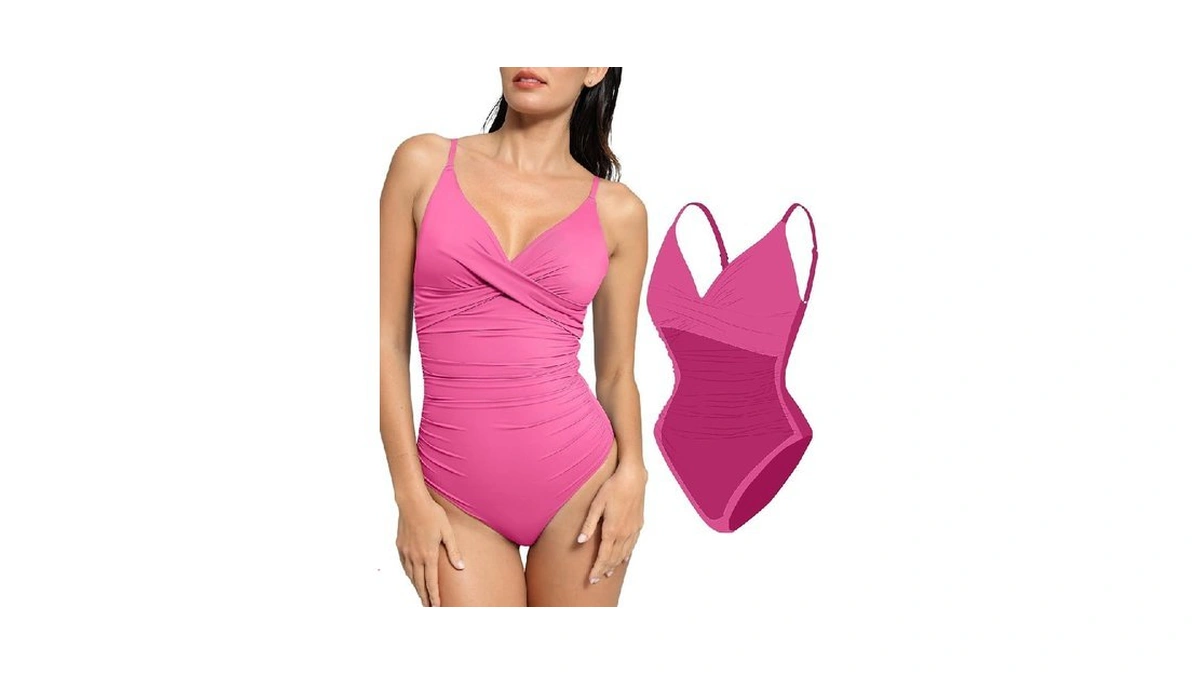 Popilush Swimsuit One Piece Tummy Control Ruched V Neck Bodysuit
