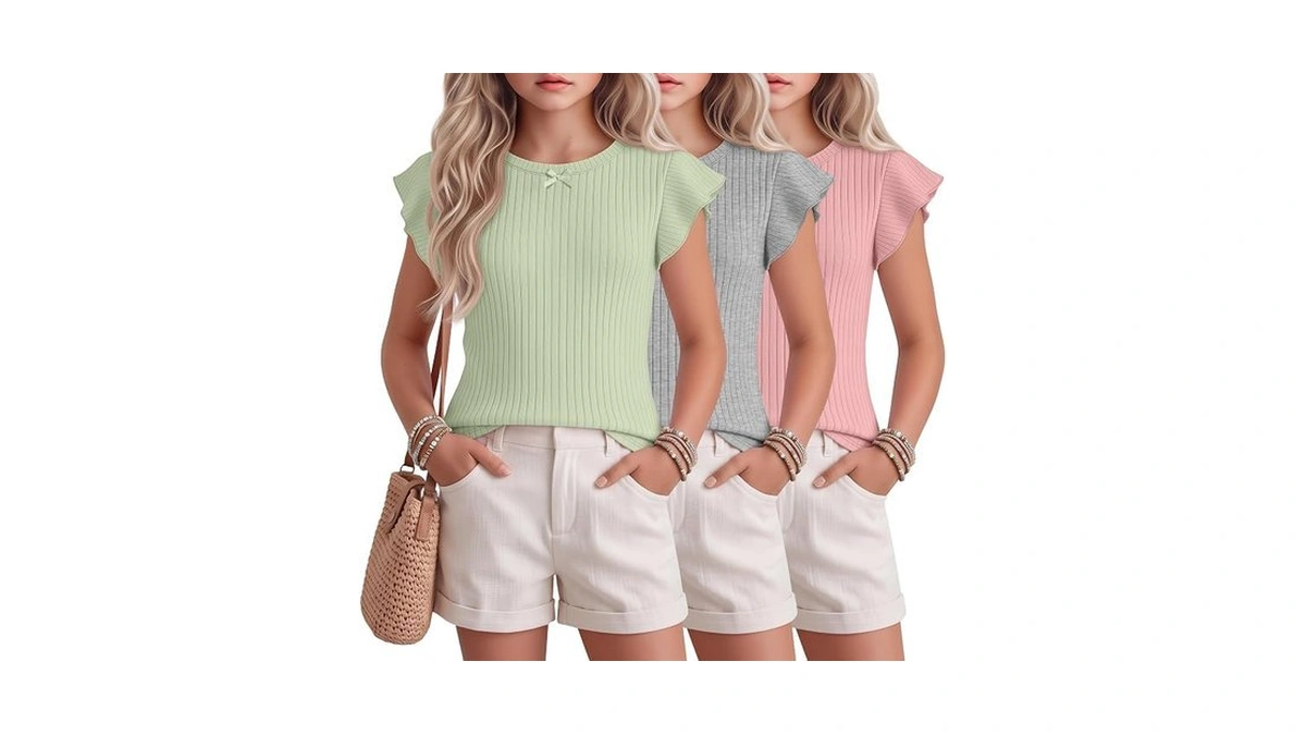 Joymotion 3 Pack Girl's Cotton T Shirts Ruffle Short Sleeve