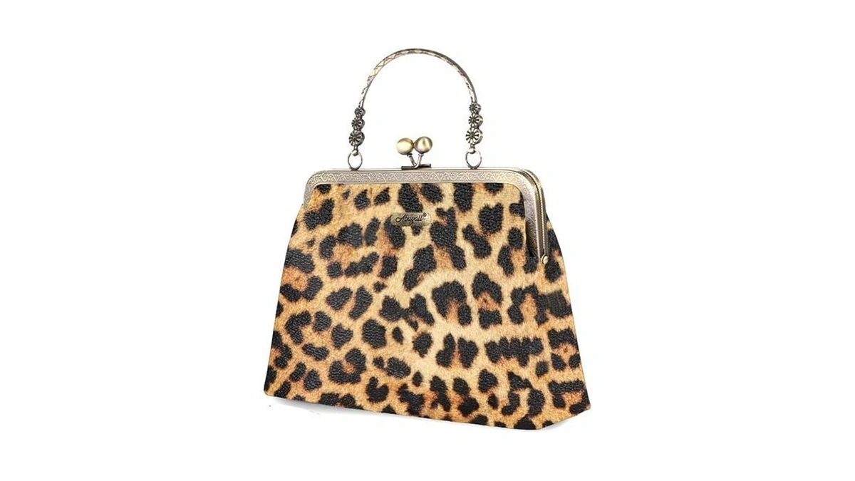 Abuyall Leopard Print Bag Vintage Purse Leather Kisslock Purses And