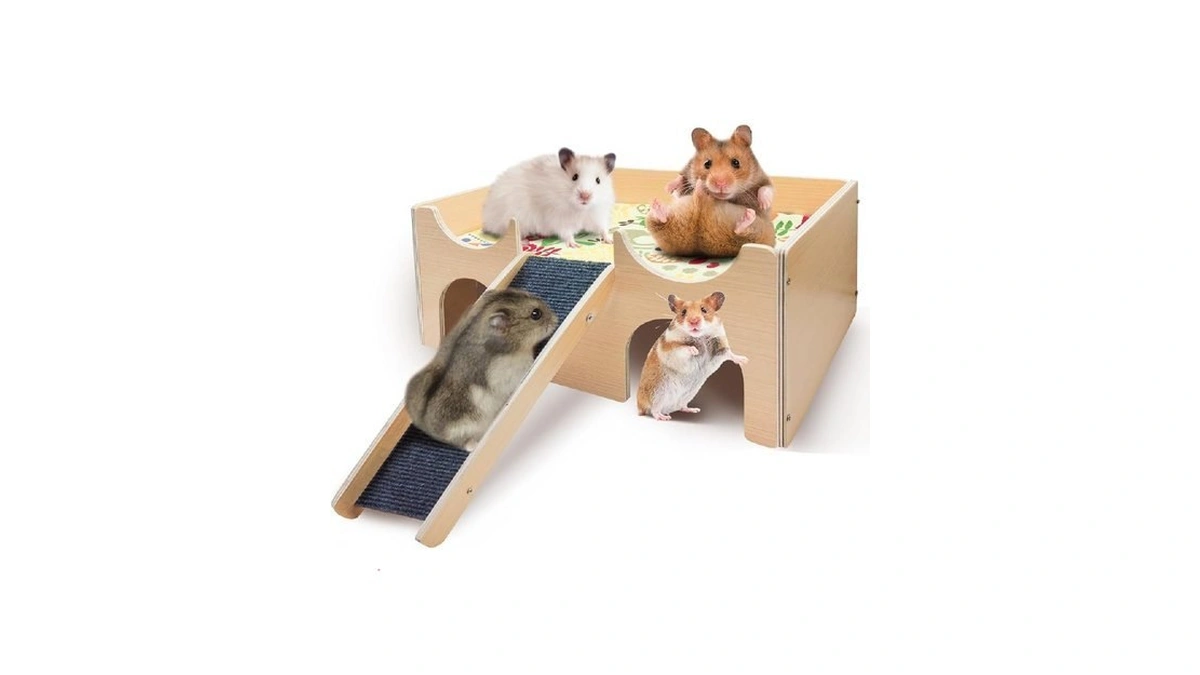 Wooden Hamster House Hideout, Natural Wood Small Animal Hut With