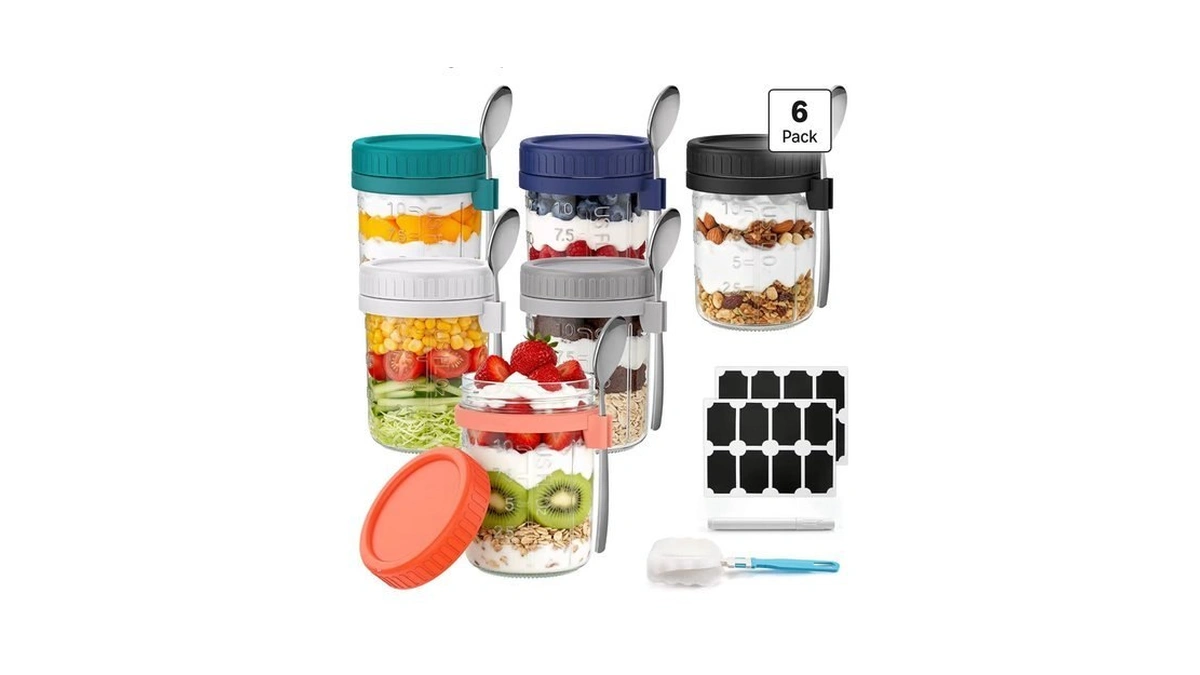 Airtight Oatmeal Container 6 Pack 16 Oz Overnight Oats Containers