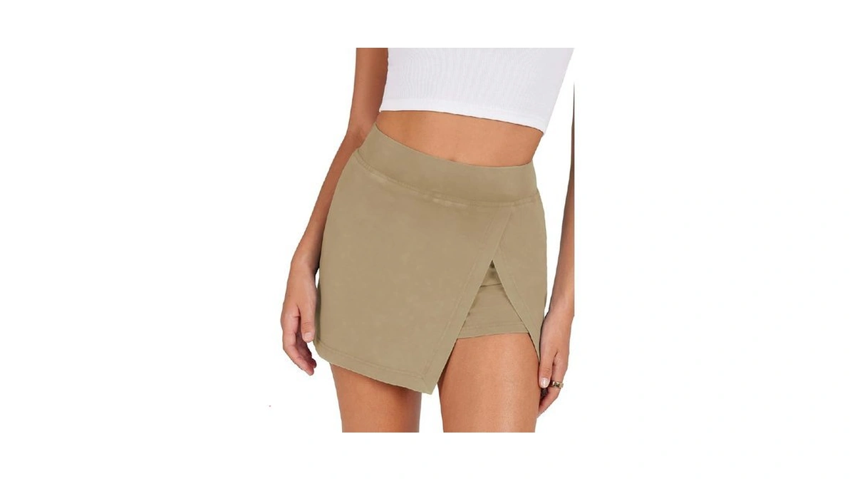 Ailoqing Women's Mini Skirt Stretchy Mid-waist Side Slit Fitted Bodycon