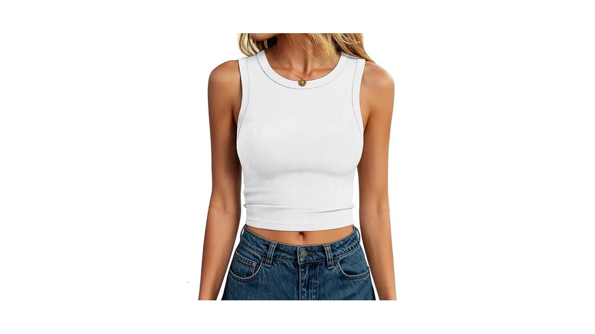 Anrabess Womens Crop Tank Tops High Neck Sleeveless Ribbed Knit