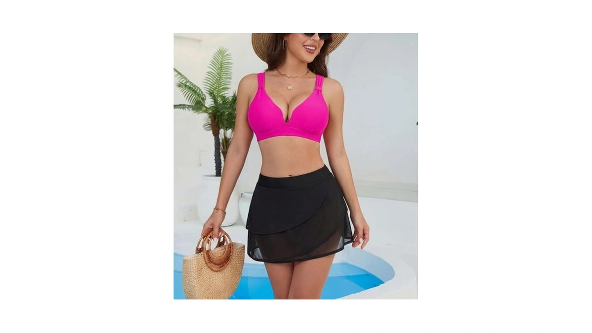 Hanna Nikole Modest Bikini Sets With Asymmetrical Layers Skort Womens