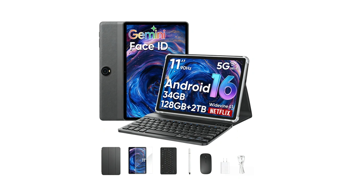 Hnvhnv Android 16 Tablet 11 Inch Tablets With Keyboard, 34gb+128gb+2tb
