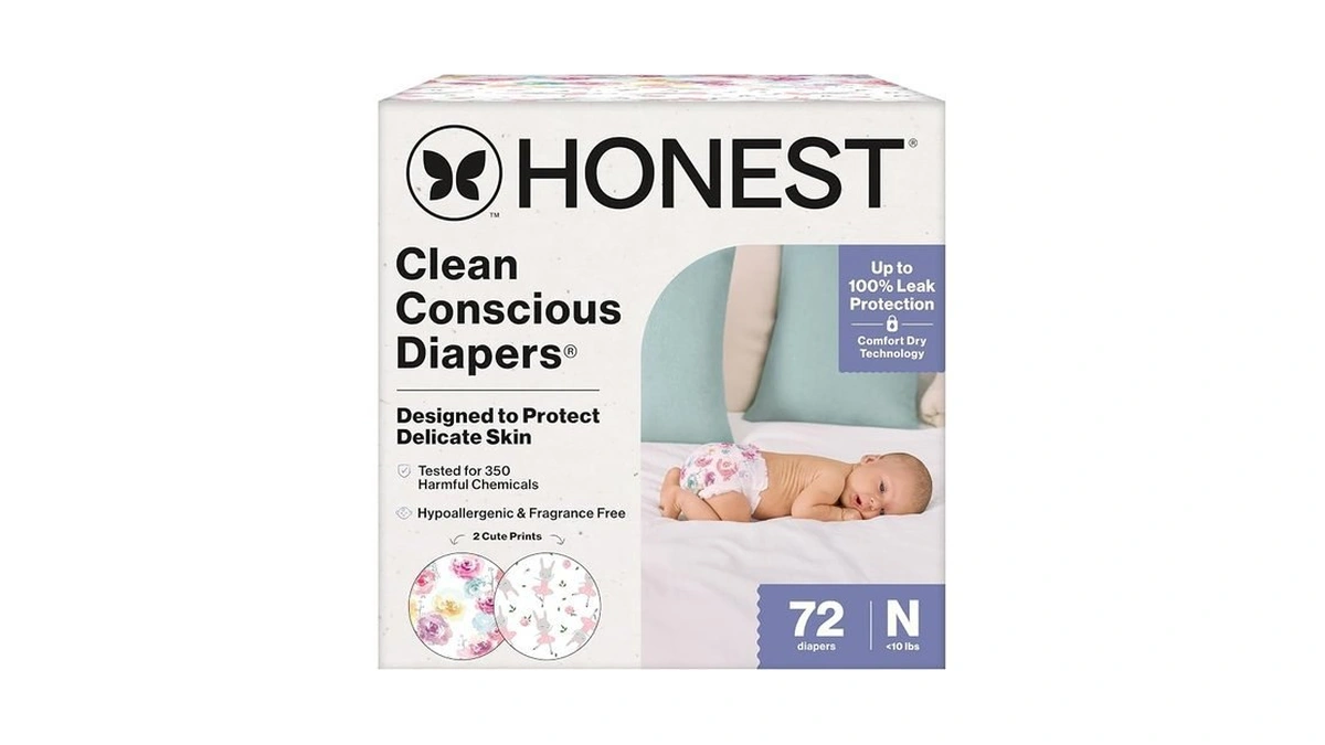 The Honest Company Daytime Diapers, Rose Blossom, Size Newborn, 72