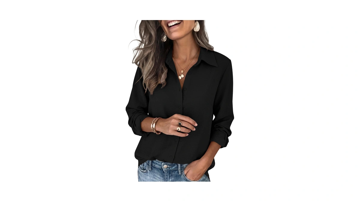 Anrabess Dressy Long Sleeve Button Down Shirts For Women Black