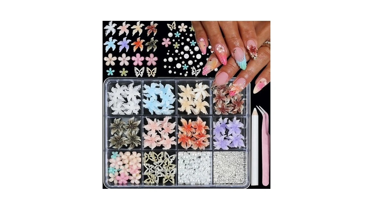 Yosommk 3d Colorful Flower Nail Art Charms And Gems Adjustable