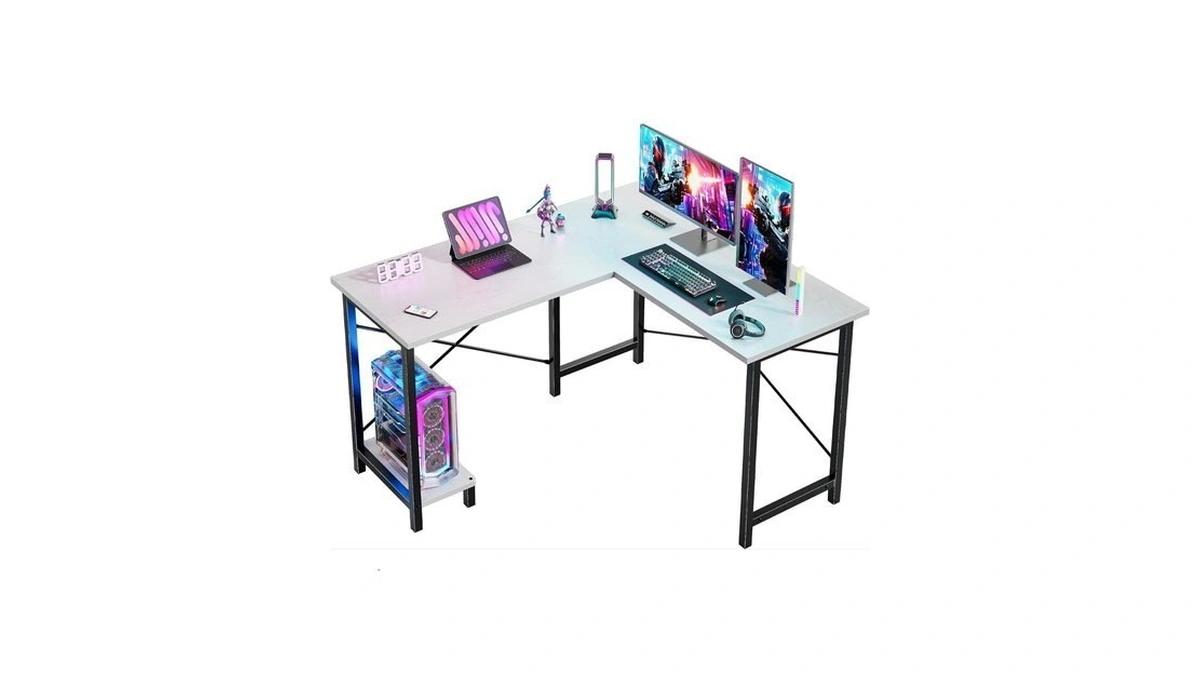 Dumos 50-inch Reversible L Shaped Desk With Cpu Shelf, White