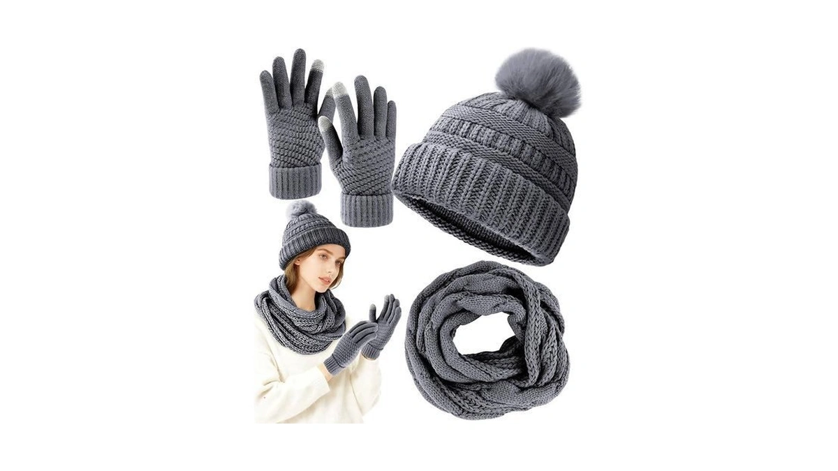Yeendibo Winter Hat Scarf Gloves Set For Women, Warm Knit