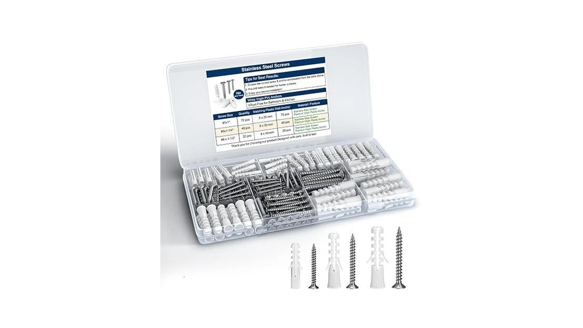262pcs Drywall Anchors & Screws Kit - #5 X 1,
