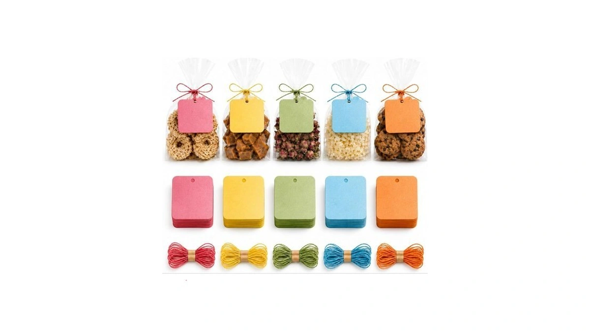 150 Paper Gift Tags With String - 5 Assorted Colored