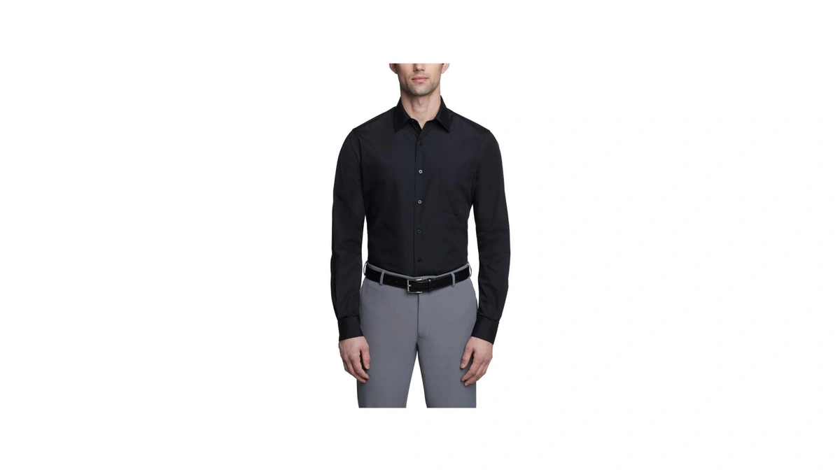 Van Heusen Men's Dress Shirt Fitted Poplin Solid, Black, 14.5"