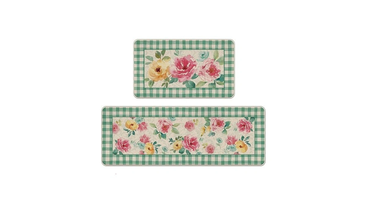 Livcoz Watercolor Flowers Kitchen Rugs Set Of 2, Botanical Peony