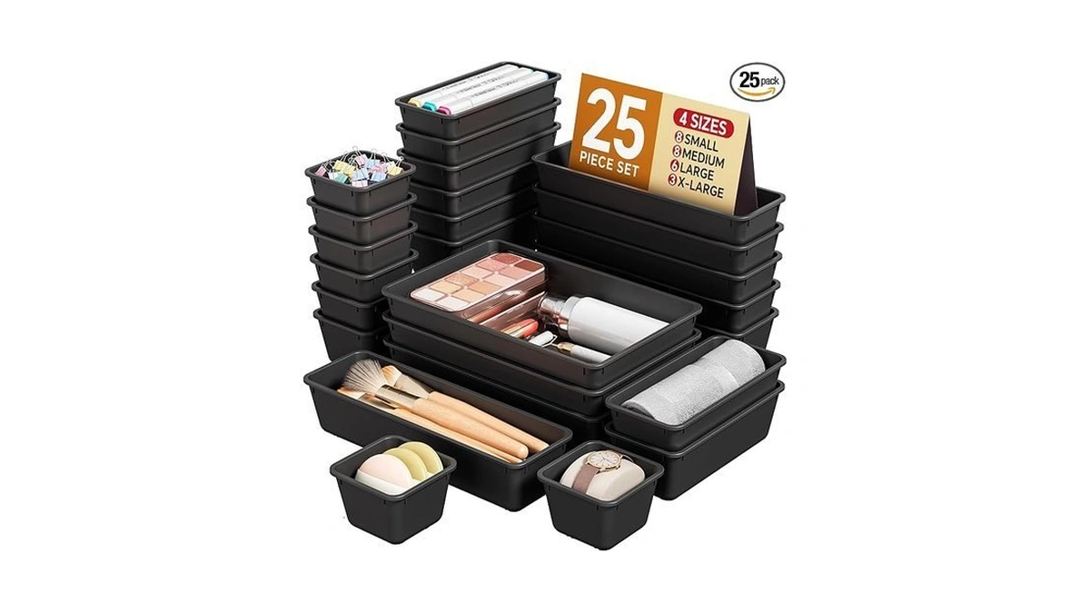 Kemethy 25 Pcs Plastic Drawer Organizers Set, 4 Sizes Vanity