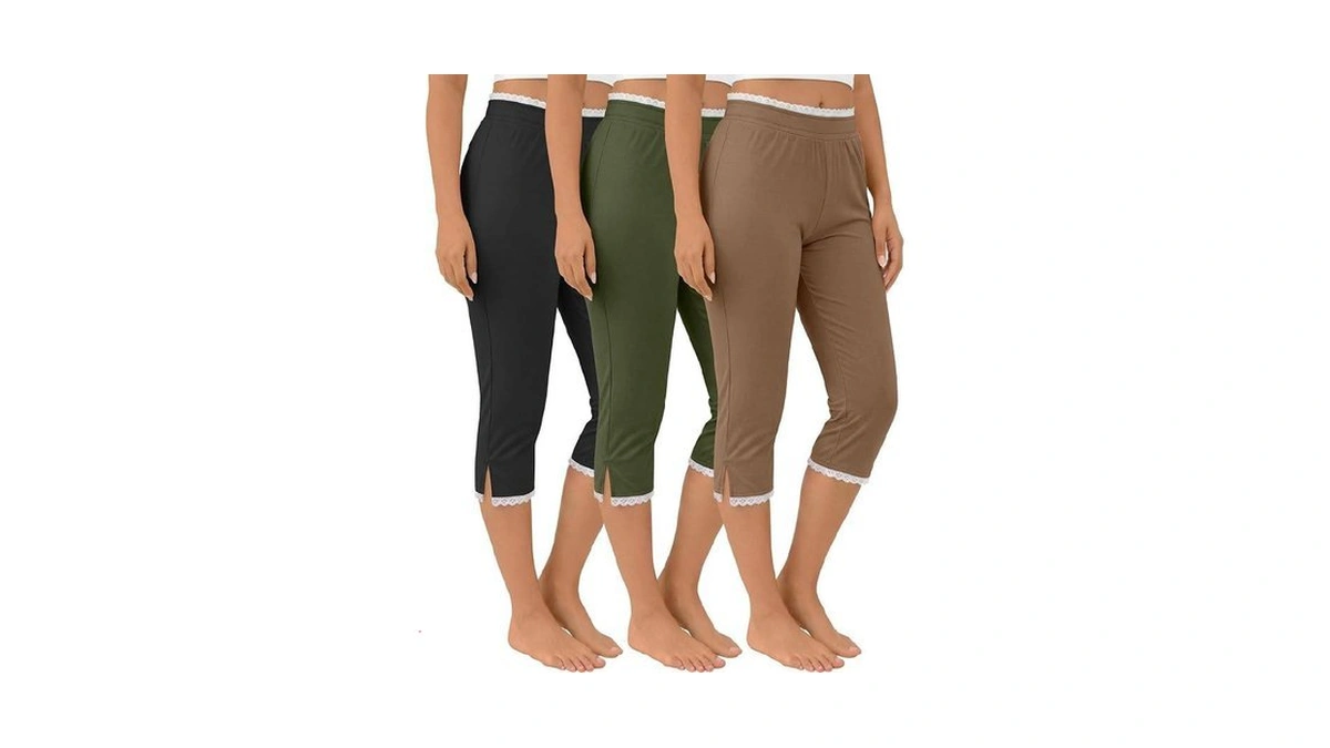 Oakgarden 3 Pack Women's Capri Legging With Lace Trim Split