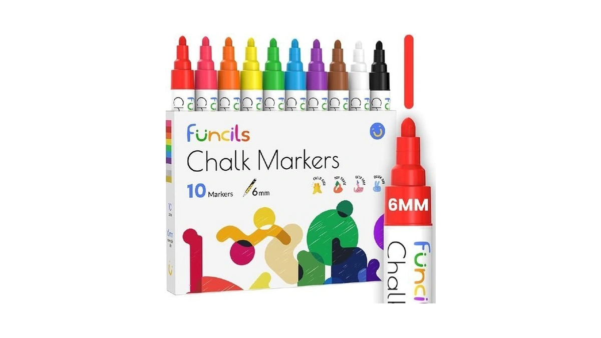 10 Chalk Markers For Blackboard, Chalkboard - Washable, 6mm Reversible