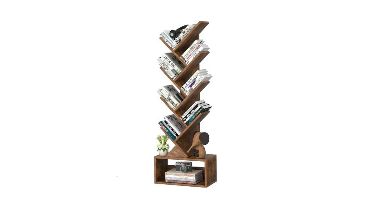 Sheepam 9-tier Tree Bookshelf Floor Standing Narrow Space Storage Bookcase