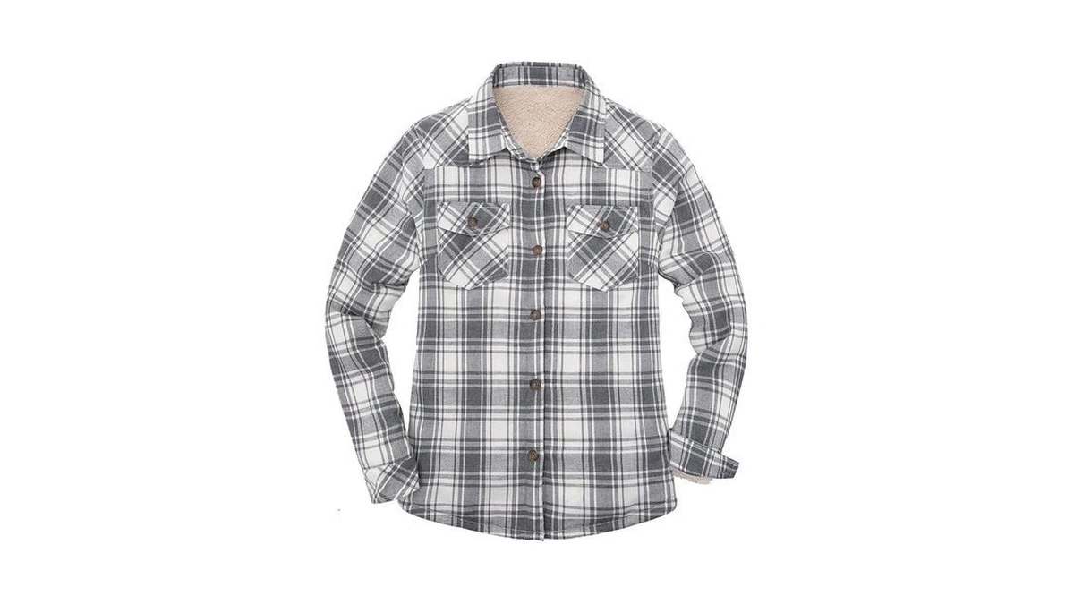 Women's Sherpa Fleece Lined Plaid Button Down Flannel Shirt Jacket