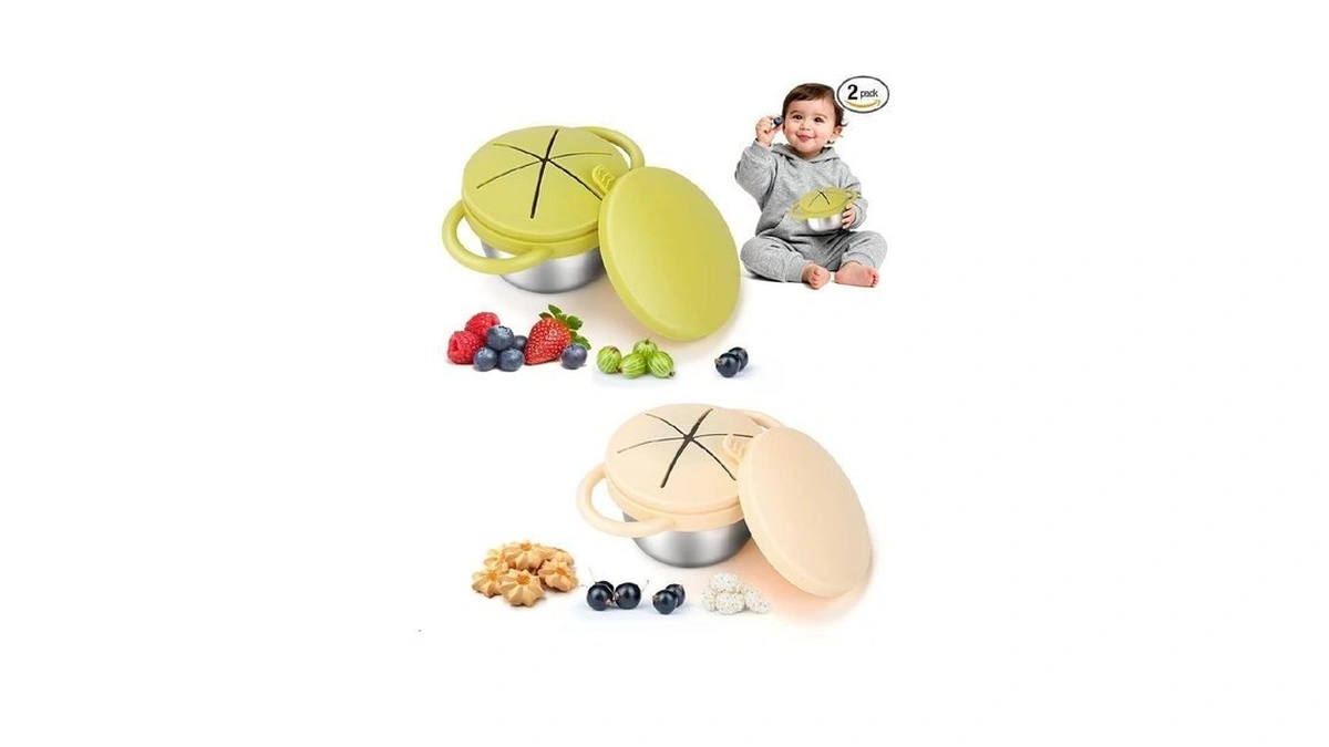 Lotbill 2-pack Stainless Steel Toddler Snack Cups, Spill-proof Double-lid