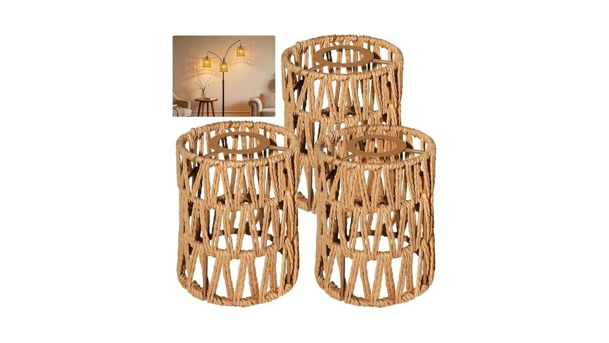 Lucorusc 3 Pack Rattan Lamp Shades Boho Hanging Light Lamp