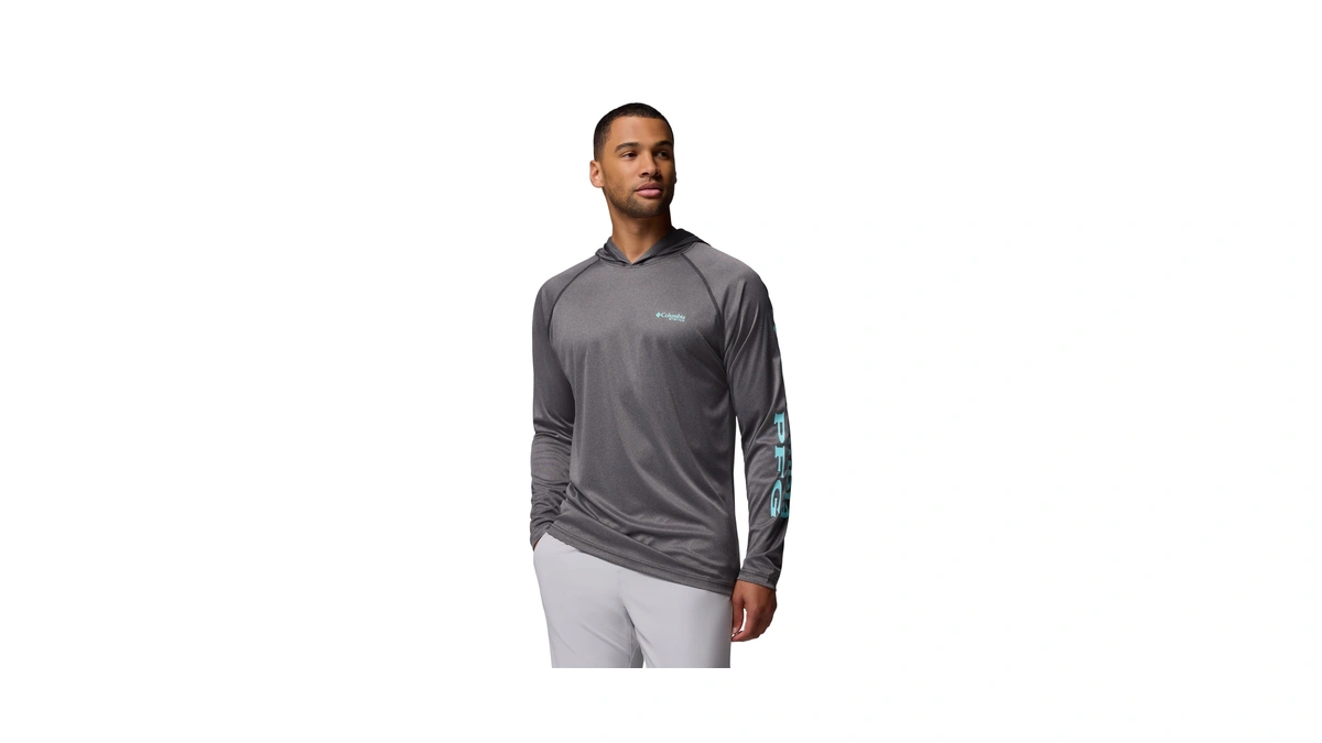Columbia Mens Pfg Terminal Tackle Long Sleeve Fishing Hoodie, Black