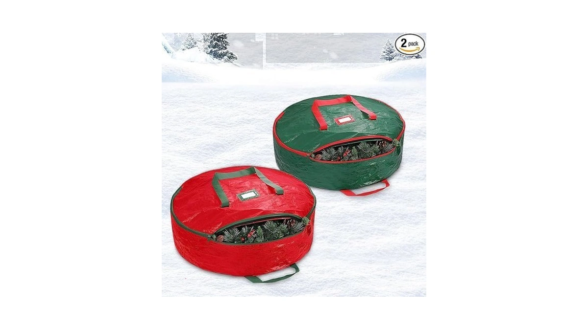 Christmas Wreath Storage Bag, 2 Pack 24" Xmas Wreath Storage