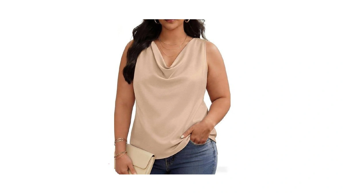 Charming Ashley Plus Size Cowl Neck Tops For Women Business