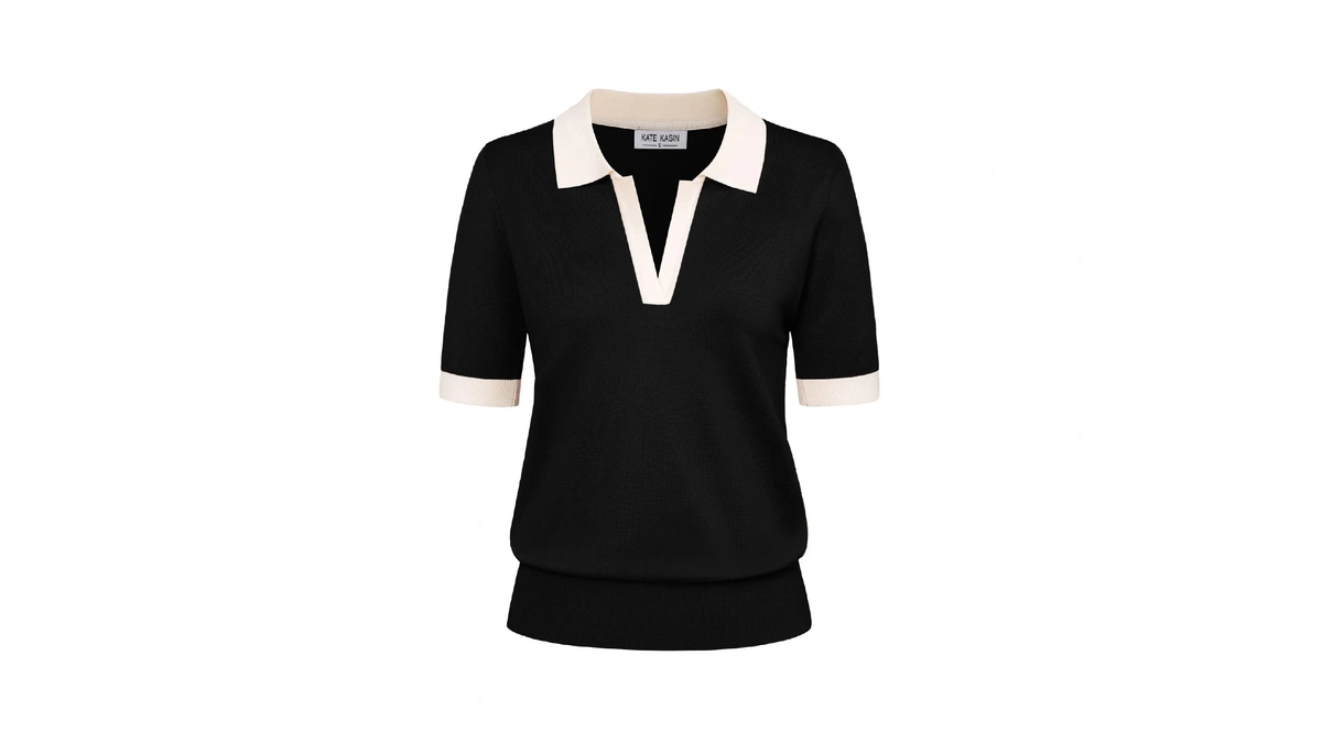 Women's Short Sleeve Classic V Neck Collared Casual Polo Sweater